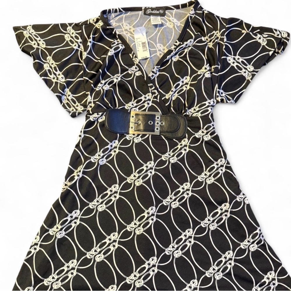 Goddess Black and White Patterned Dress